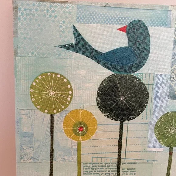 Anthropologie Lorena Siminovich Original Blue Bird Stretched Canvas Painting